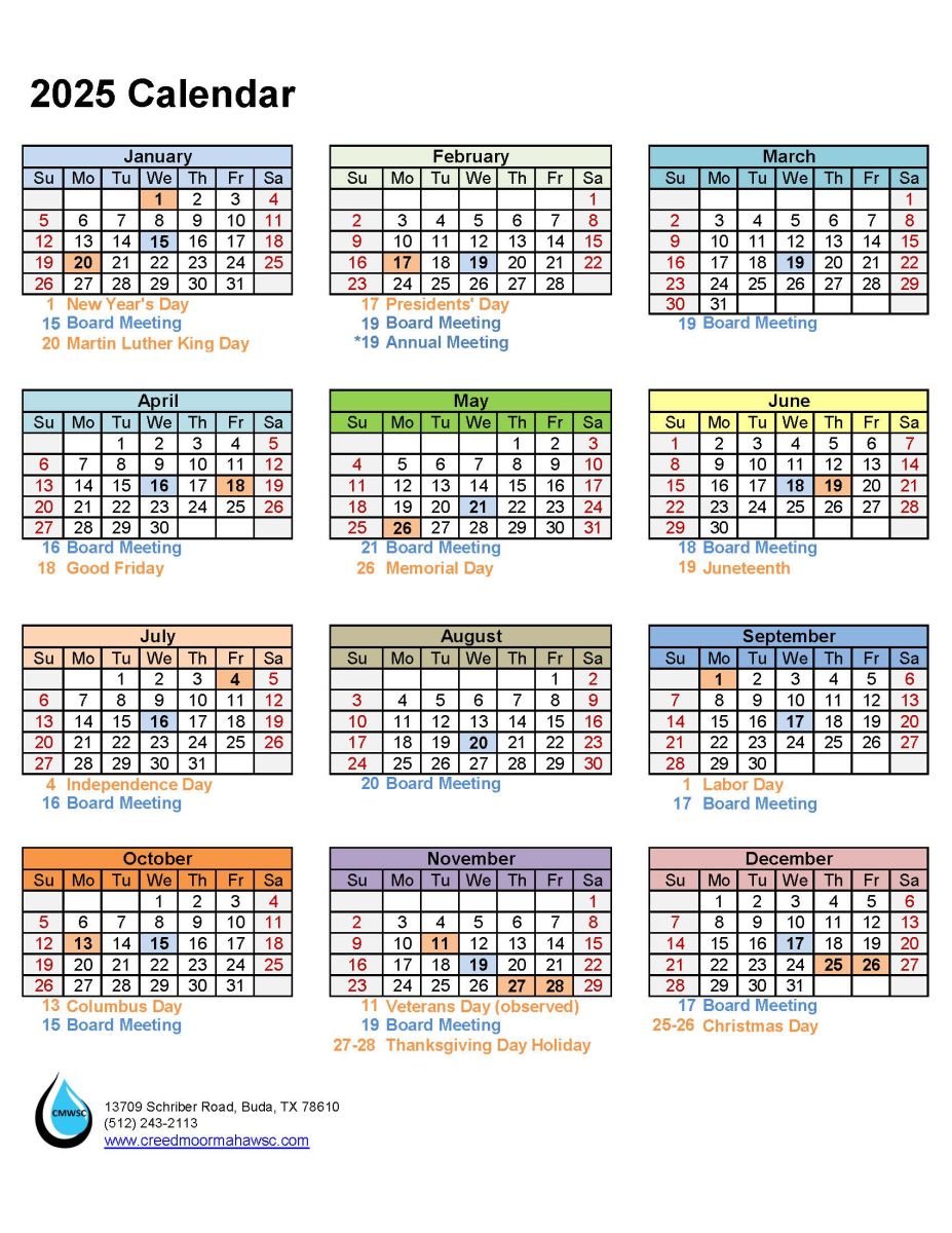 2025 CMWSC Calendar